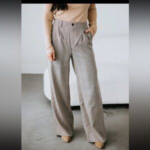 Sans Souci Adrie Plaid Trouser Pants Wide Leg High Rise Tan Womens Size Large